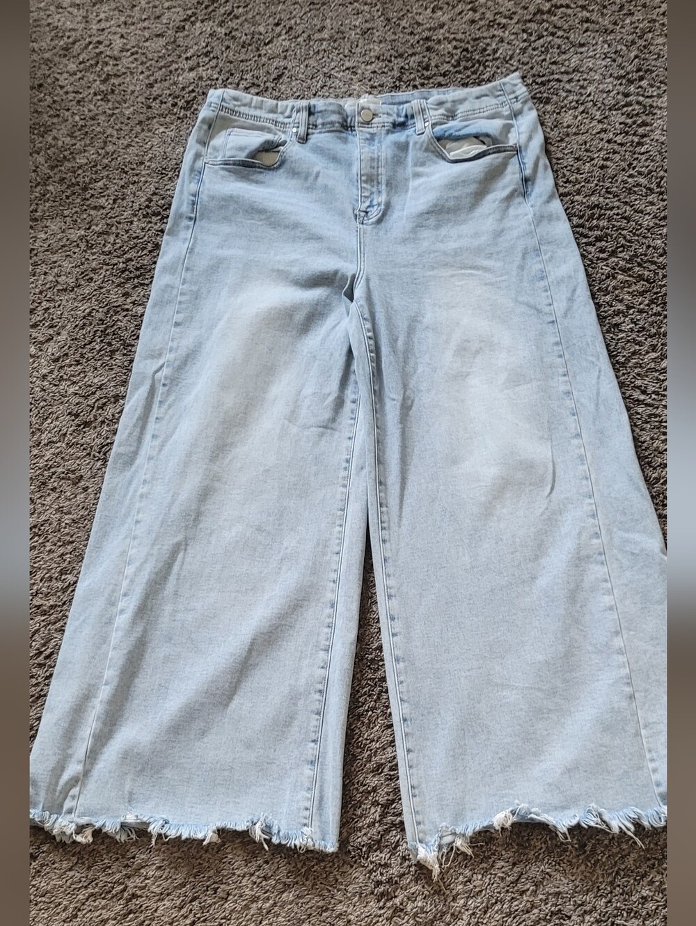 Plus Size Risen Light Blue Wide-Leg Frayed Hem Jeans Size 3x or 24W - Picture 3 of 11